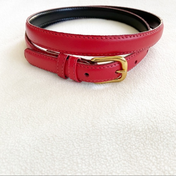 Red Leather Belt With Gold Buckle Size Medium - Picture 5 of 9